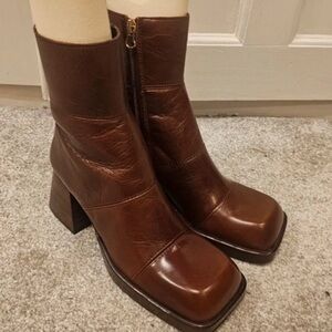 Chic Brown Leather Heeled Boots